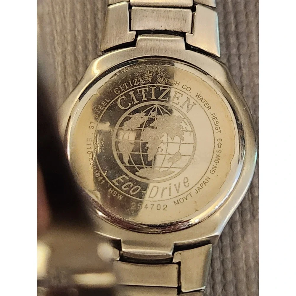 Citizen Eco-Drive E110-S001841 Watch Stainless Steel White Dial Solar BROKEN
